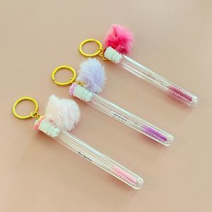 3pcs Tube Eyelash Brush/Spoolie with Furball & Gold Keychain | Mascara Wand